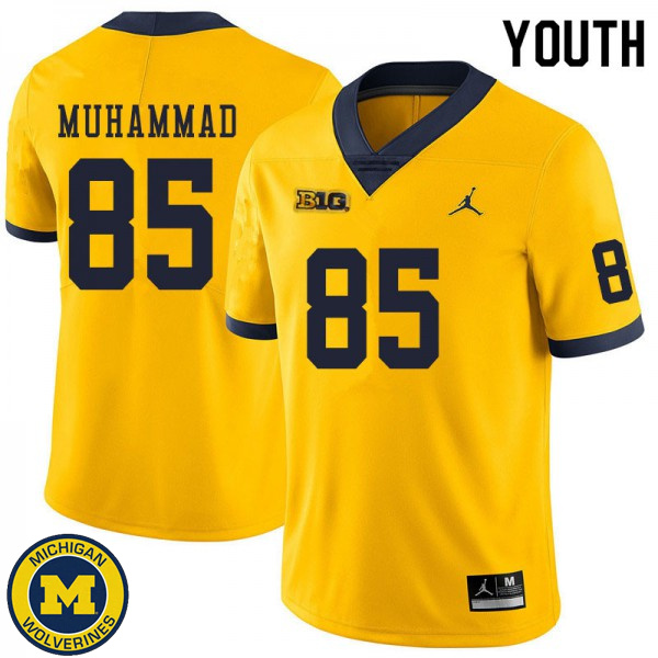 Youth Michigan Wolverines #85 Mustapha Muhammad Yellow Embroidery Football Jersey